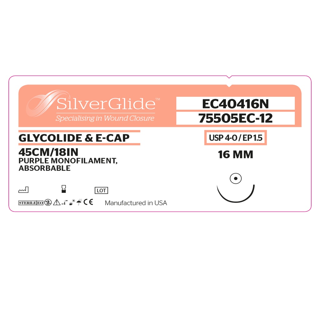 Sutur EC40416N Glycolide & e-Cap 12 st.